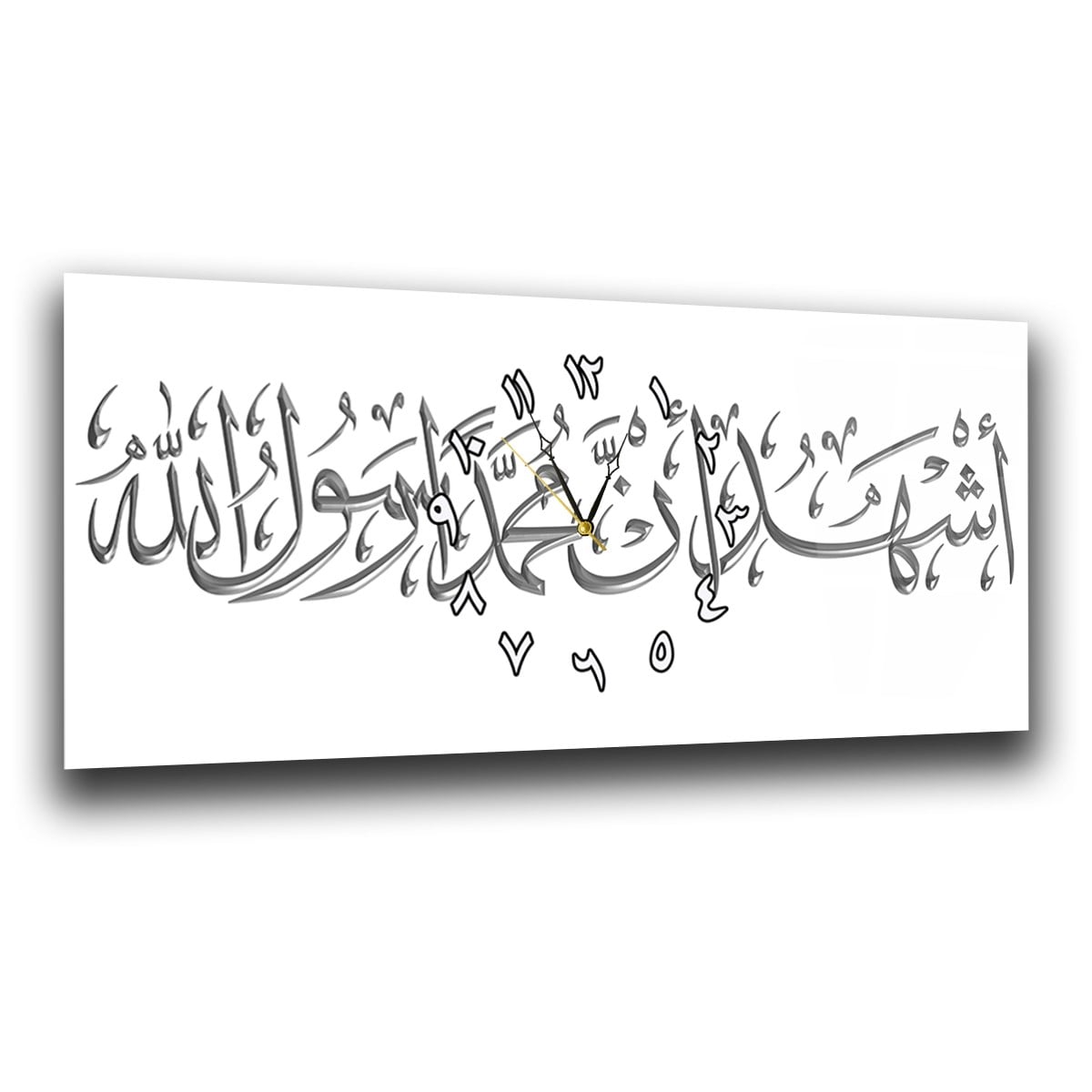 Horizontal bedrucktes Glas mit Religionenthema und einer Uhr in der Mitte 022