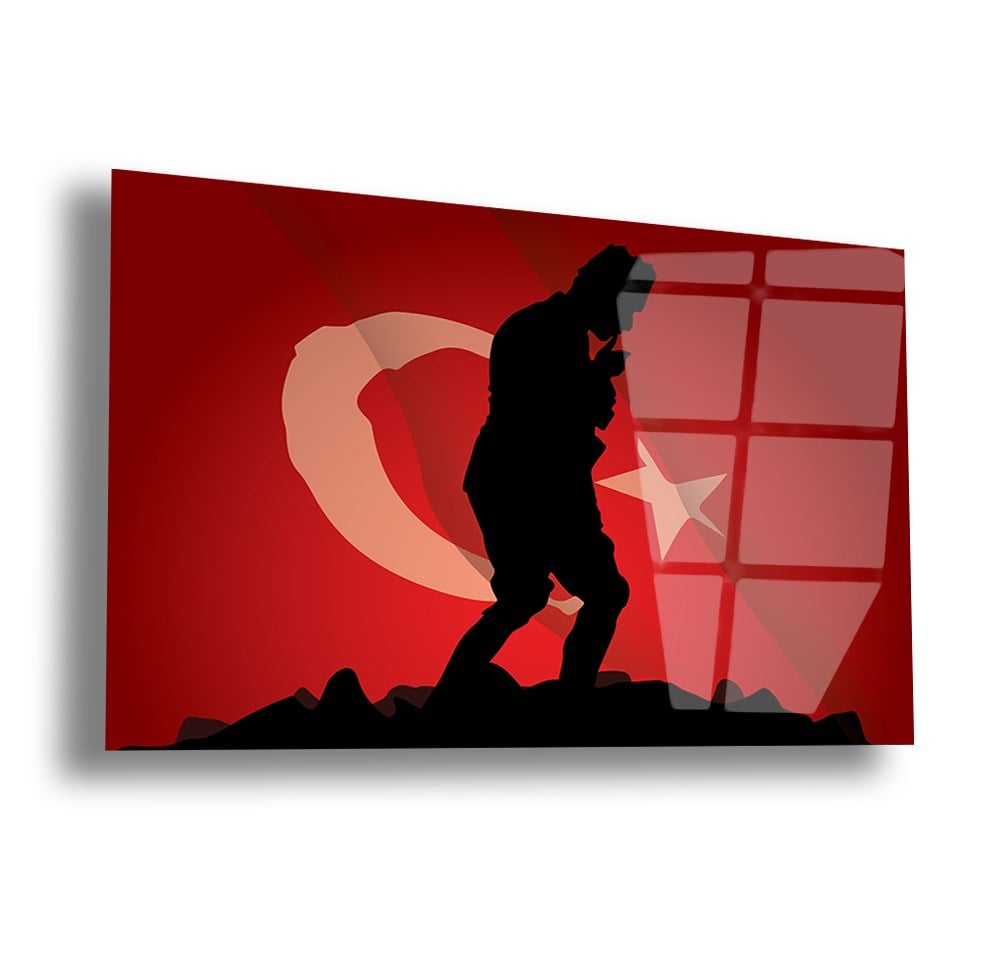 Türk Bayraklı Asker Cam Tablo