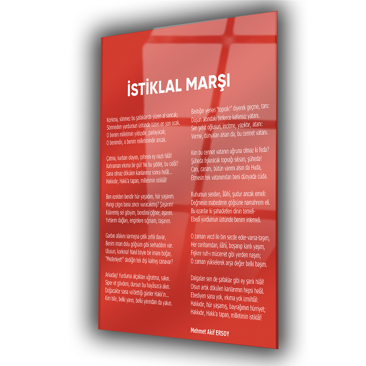 Kırmızı Temalı İstiklal Marşı Cam Tablo
