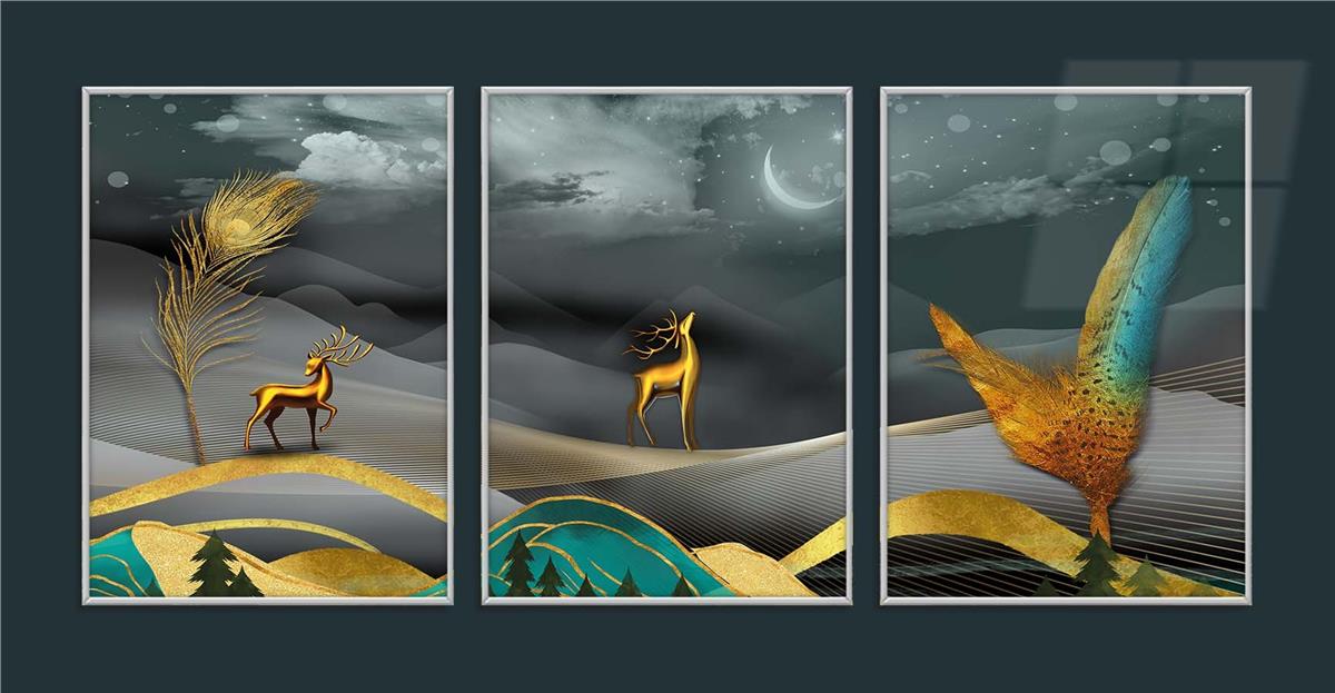 Aluminum Framed 3-Piece MDF Wall Art Set with Art Theme 0063