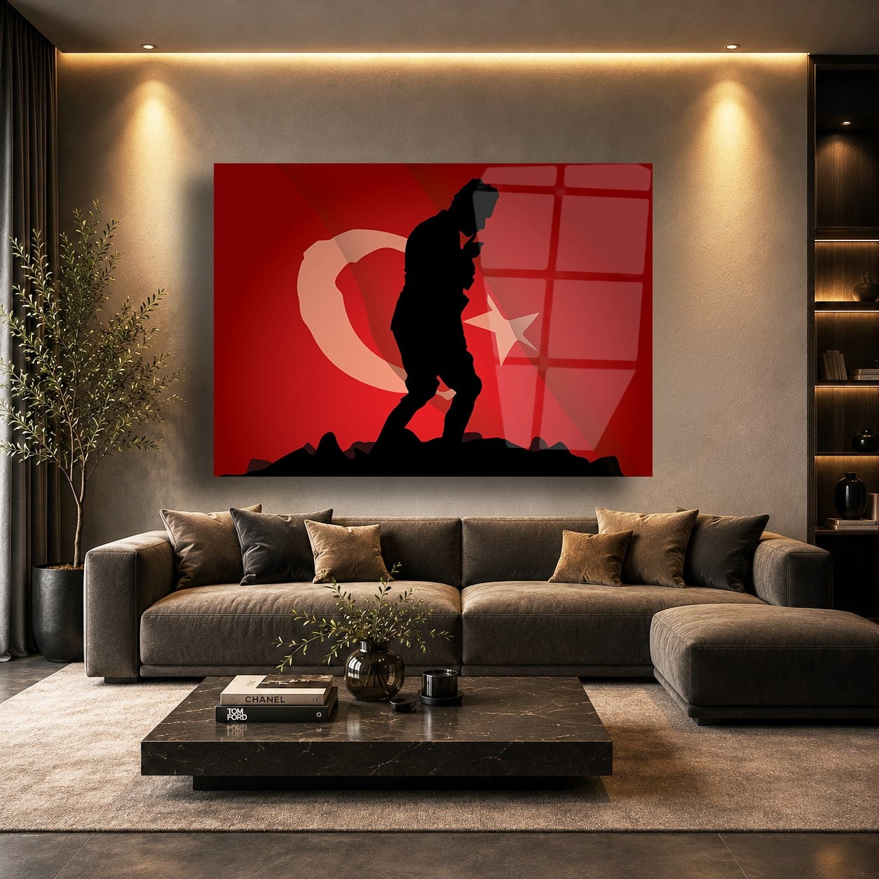 Türk Bayraklı Asker Cam Tablo