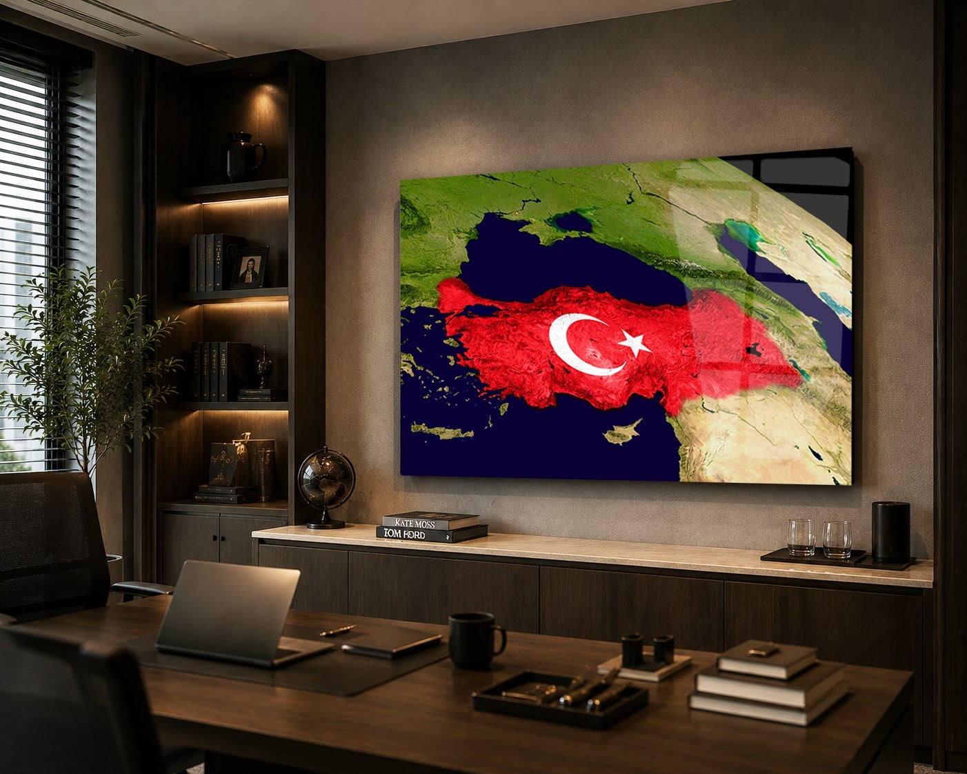Ay Yıldızlı Türkiye Haritası Cam Tablo