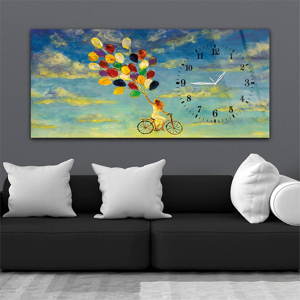 Tableau en verre à thème art et nature avec horloge latérale horizontale 050