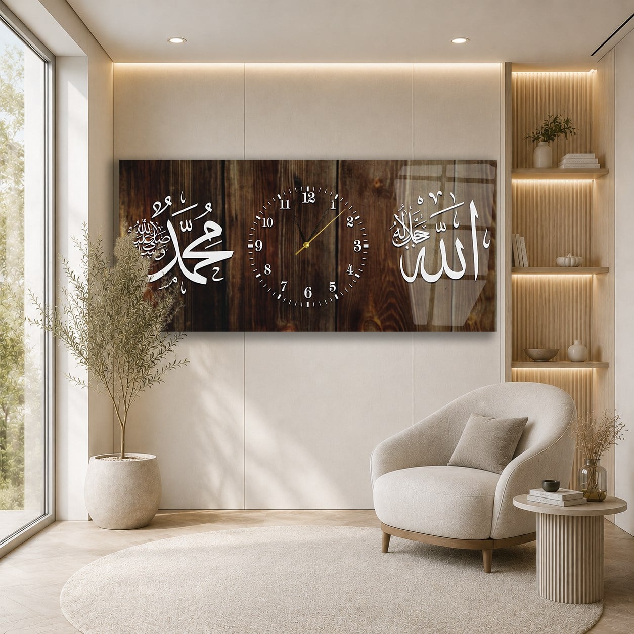 Middle-Clock, Religious-Themed Horizontal Glass Wall Painting 066