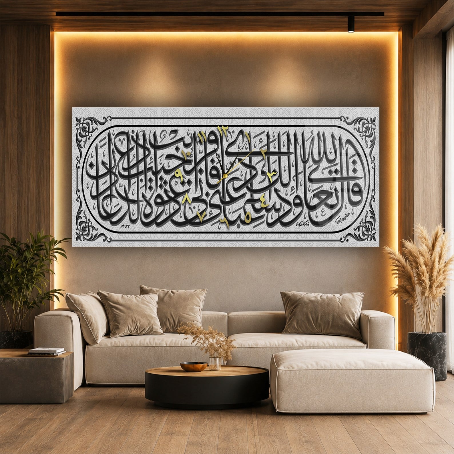 Middle-Clock, Religious-Themed Horizontal Glass Wall Painting 021