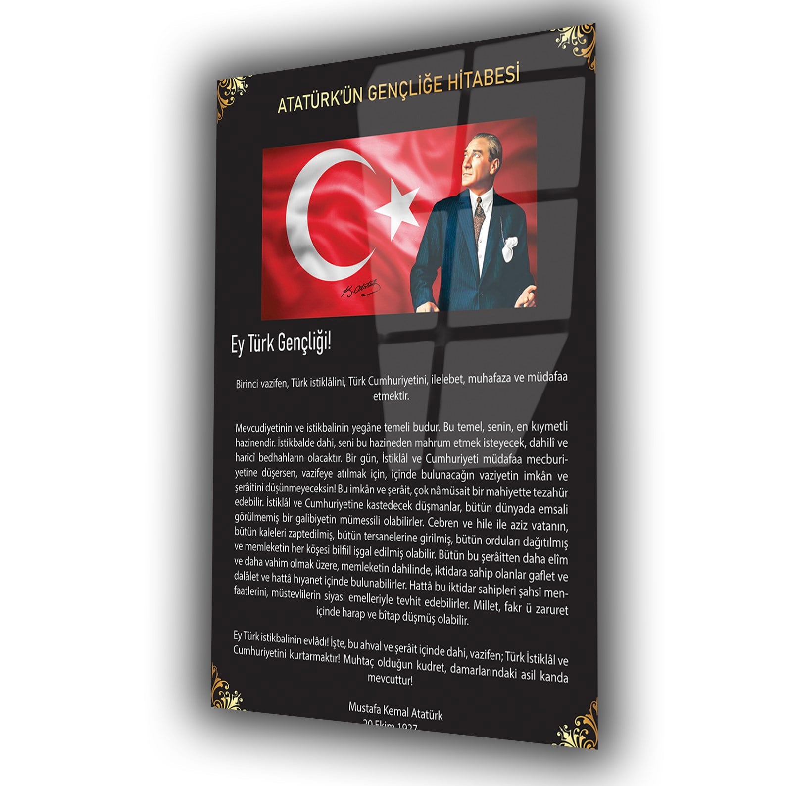 Mustafa Kemal Atatürk Gençliğe Hitabe Cam Tablo