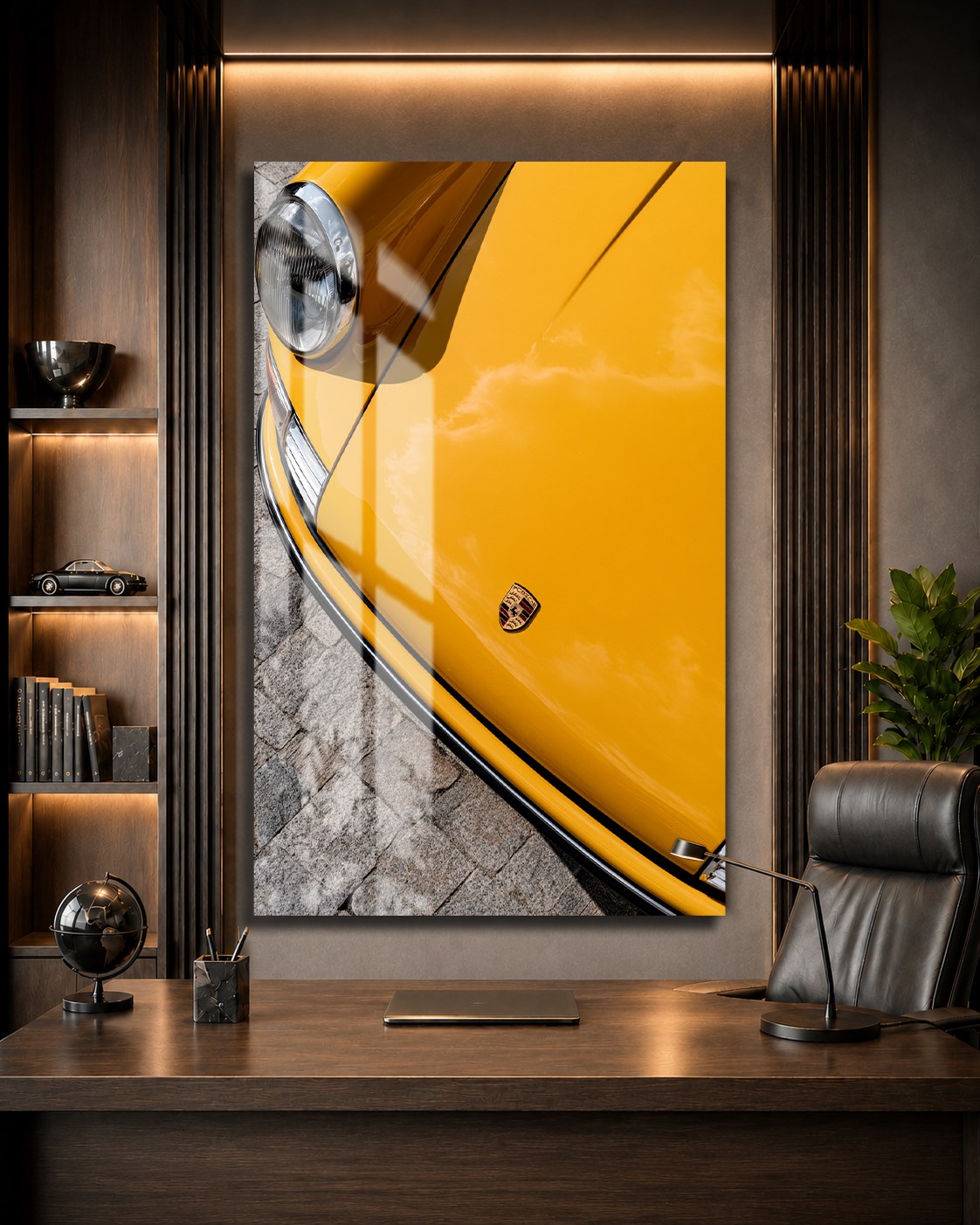 Sarı Klasik Porsche Detay Cam Tablo