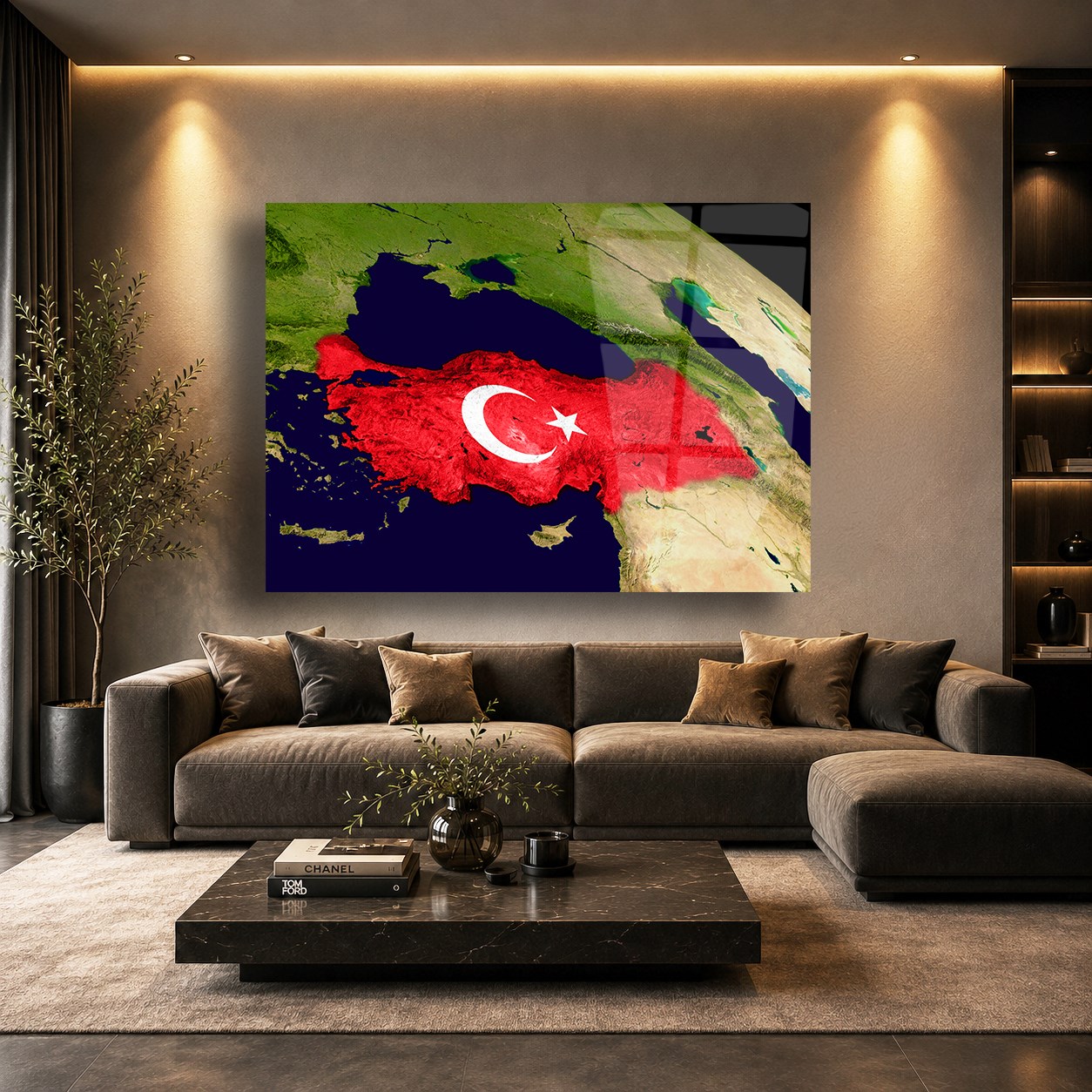 Ay Yıldızlı Türkiye Haritası Cam Tablo