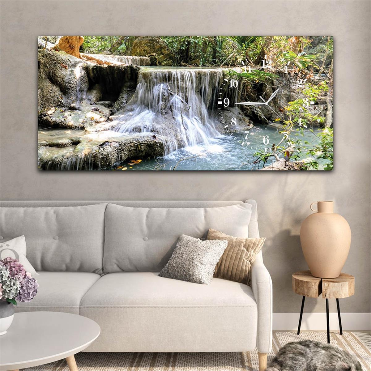 Side-Clock, Art And Nature-Themed Horizontal Glass Wall Painting 035