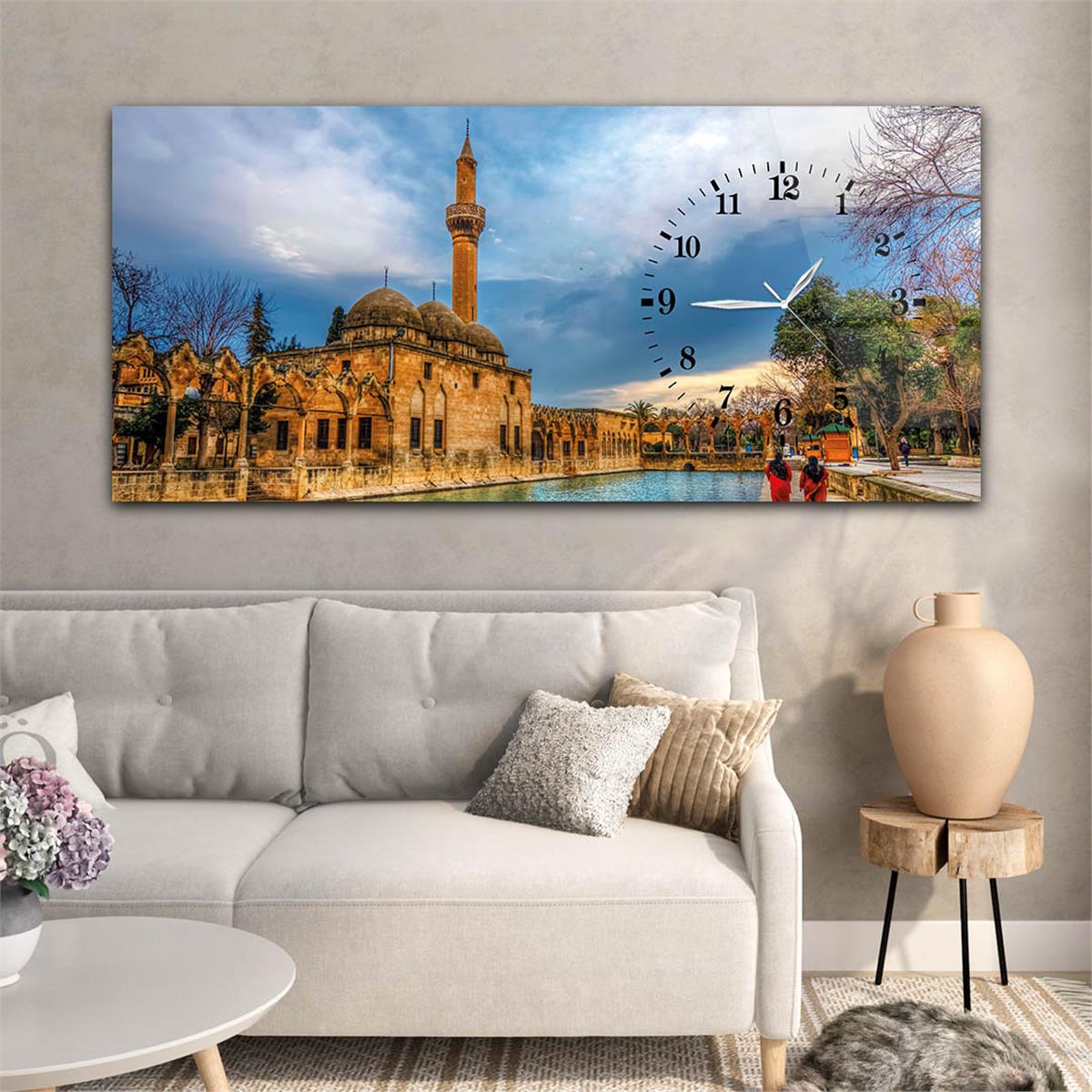 Side-Clock, Religious-Themed Horizontal Glass Wall Painting 034