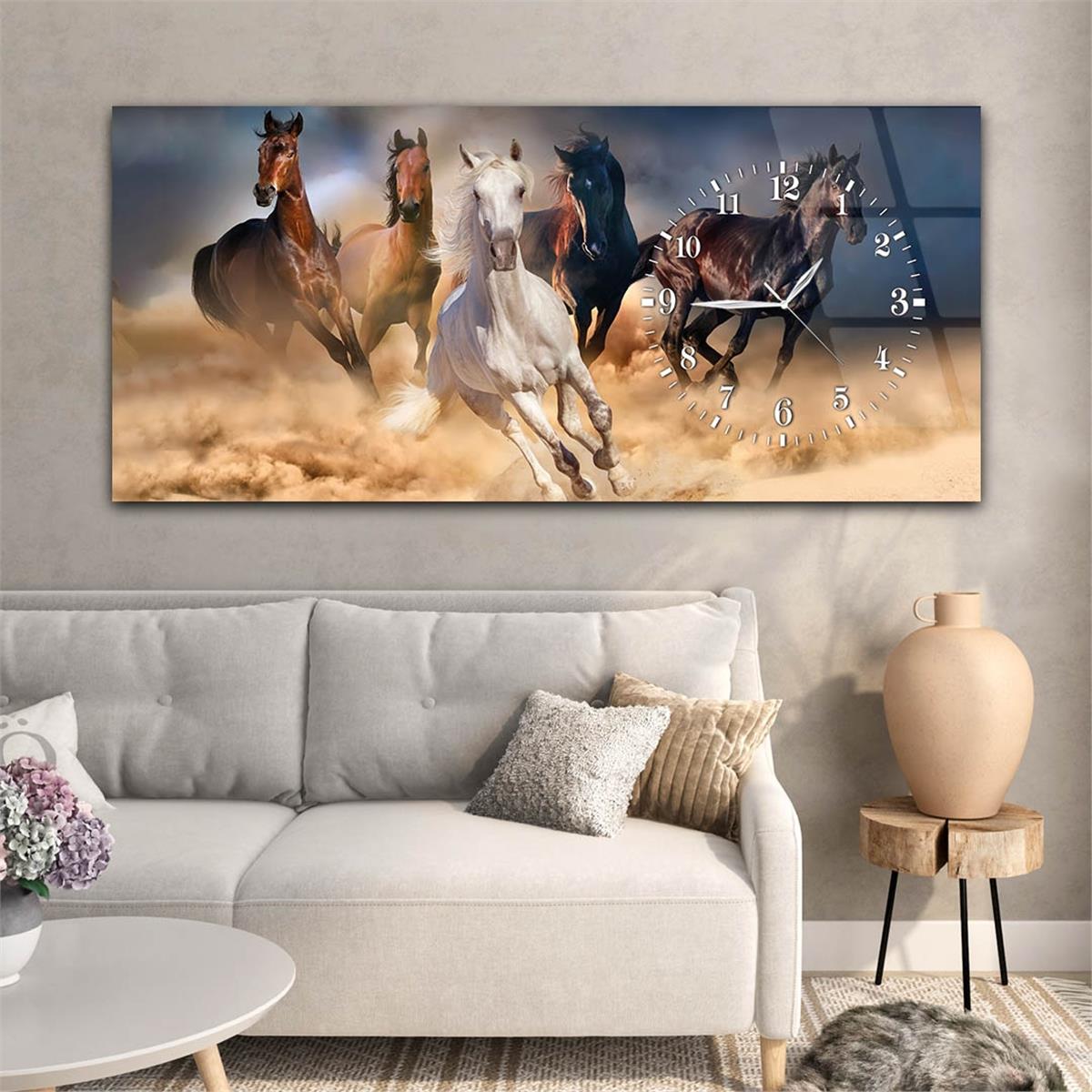 Side-Clock, Art And Nature-Themed Horizontal Glass Wall Painting 009
