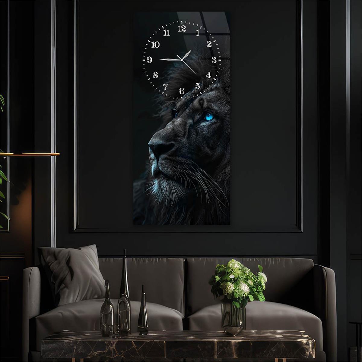 Dikey Üstten Saatli Sanat Temalı Cam Tablo 086