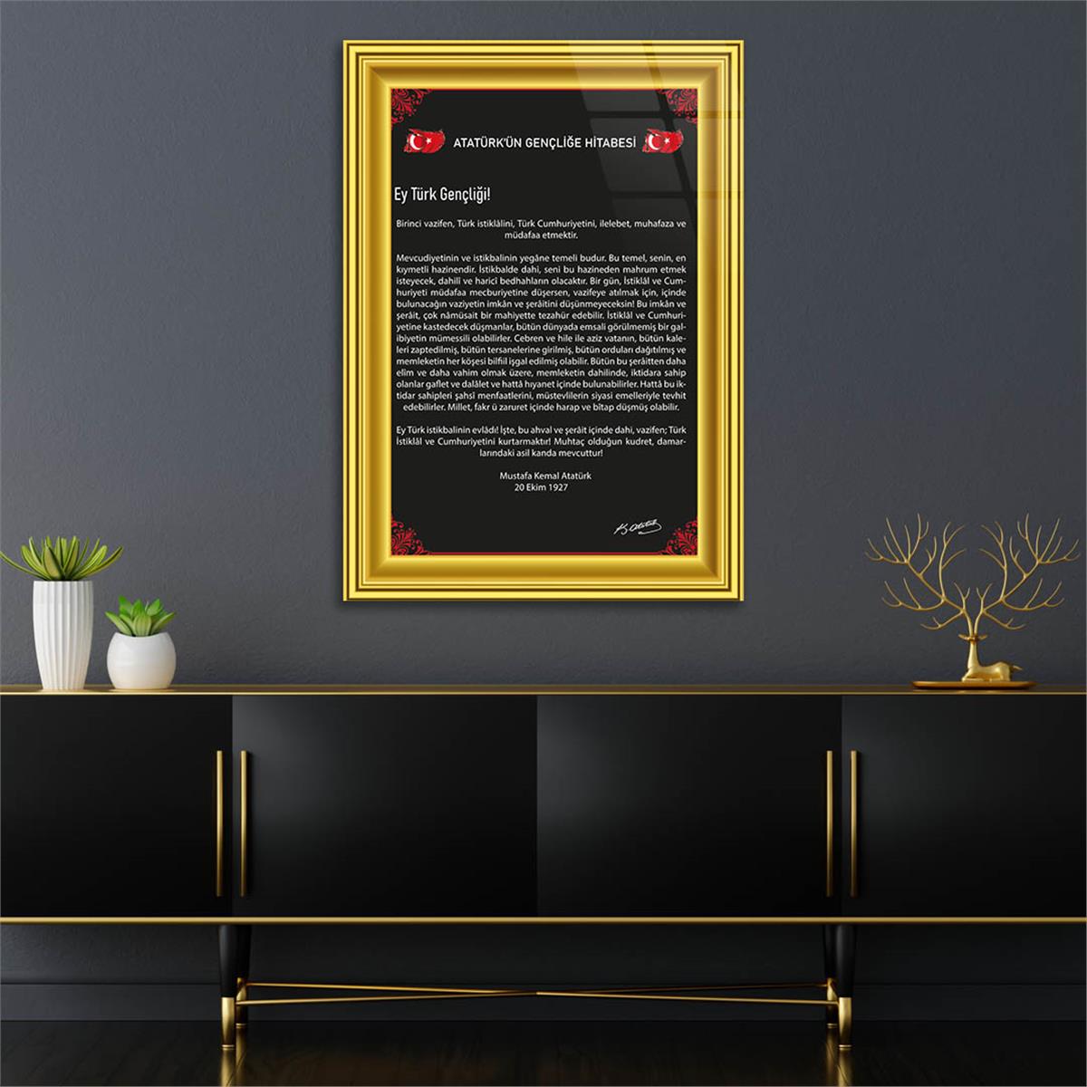 Atatürks Address to the Turkish Youth Glass Wall Art 