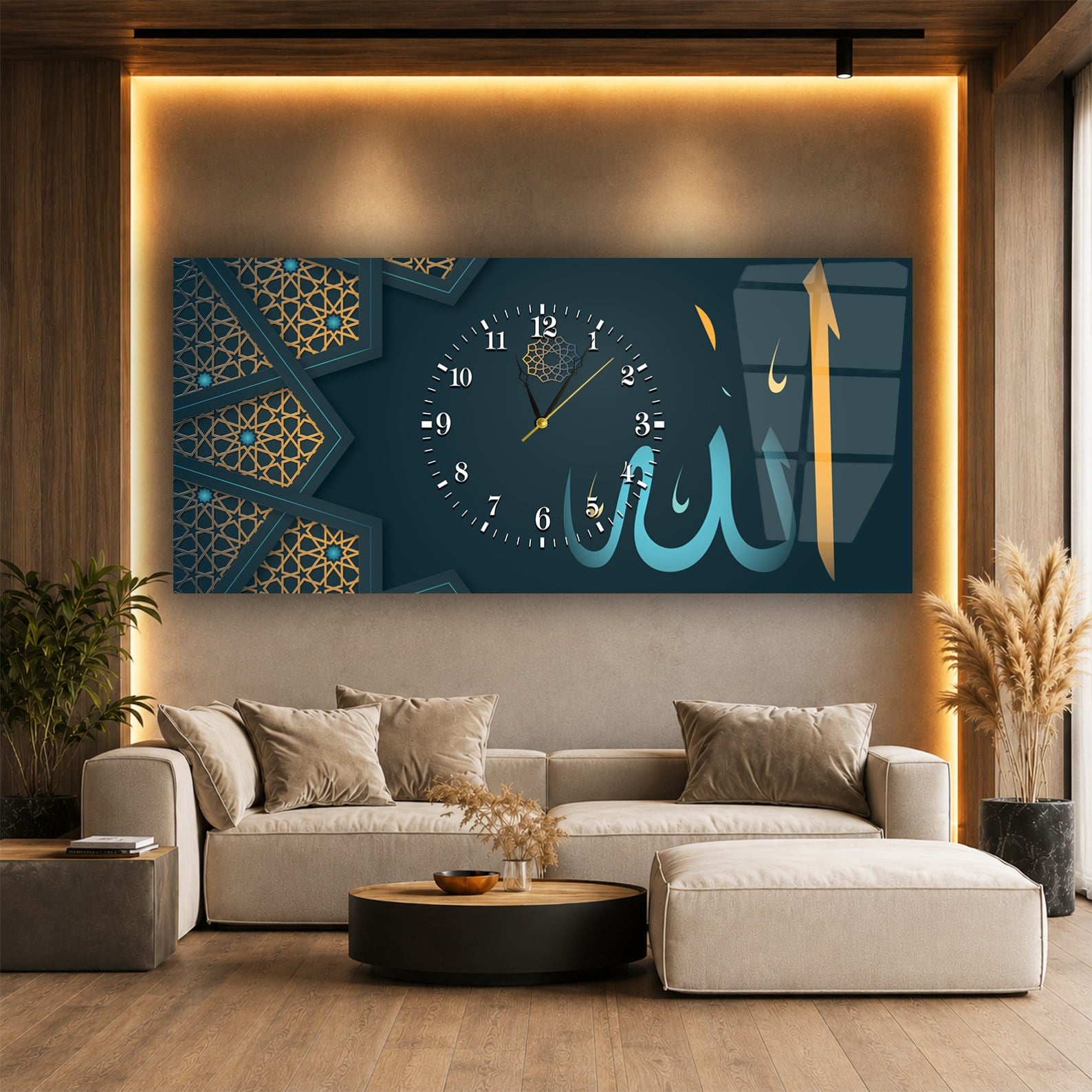 Middle-Clock, Religious-Themed Horizontal Glass Wall Painting 014