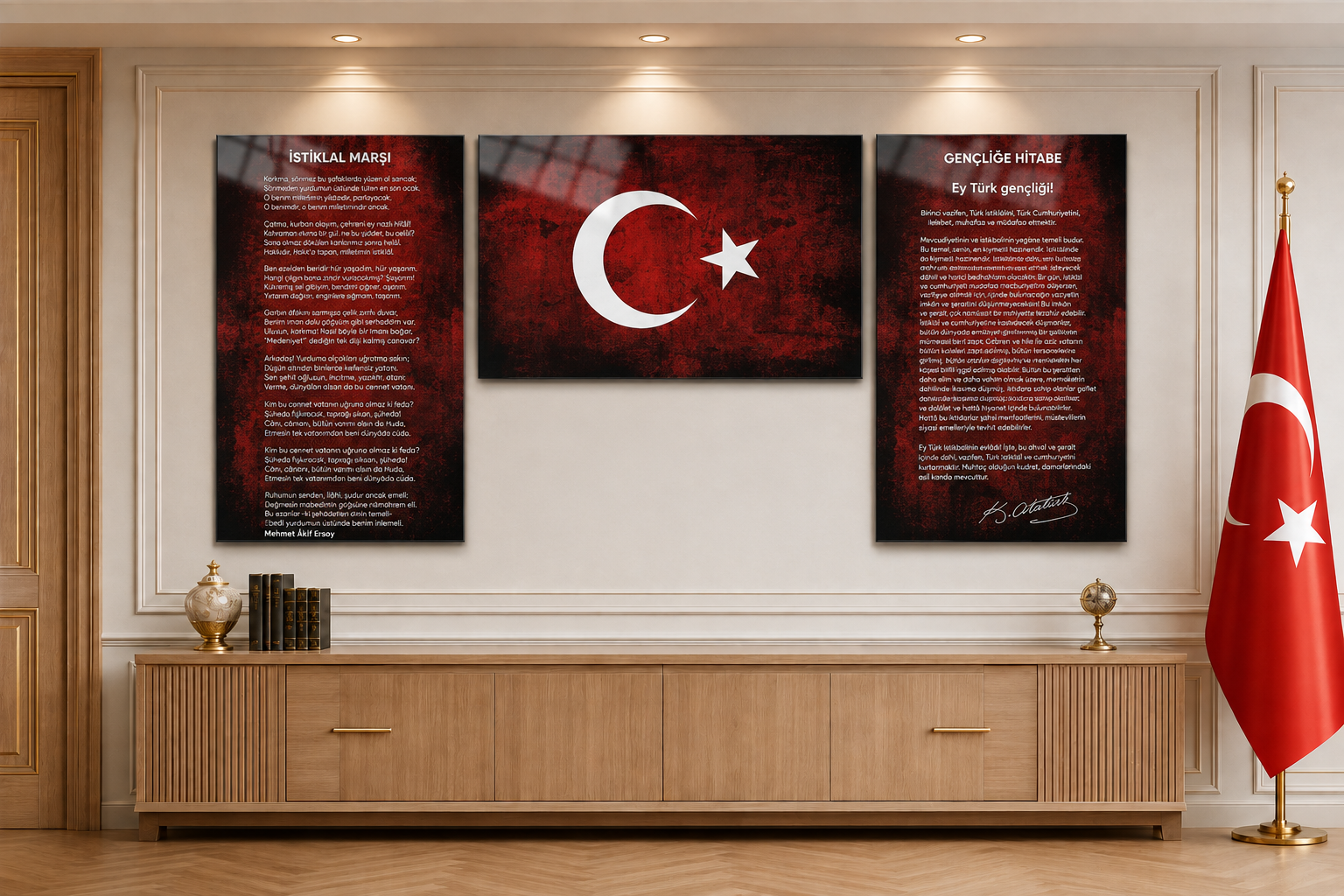 İSTİKLAL MARŞI GENÇLİĞE HİTABE BAYRAK 3LÜ SET