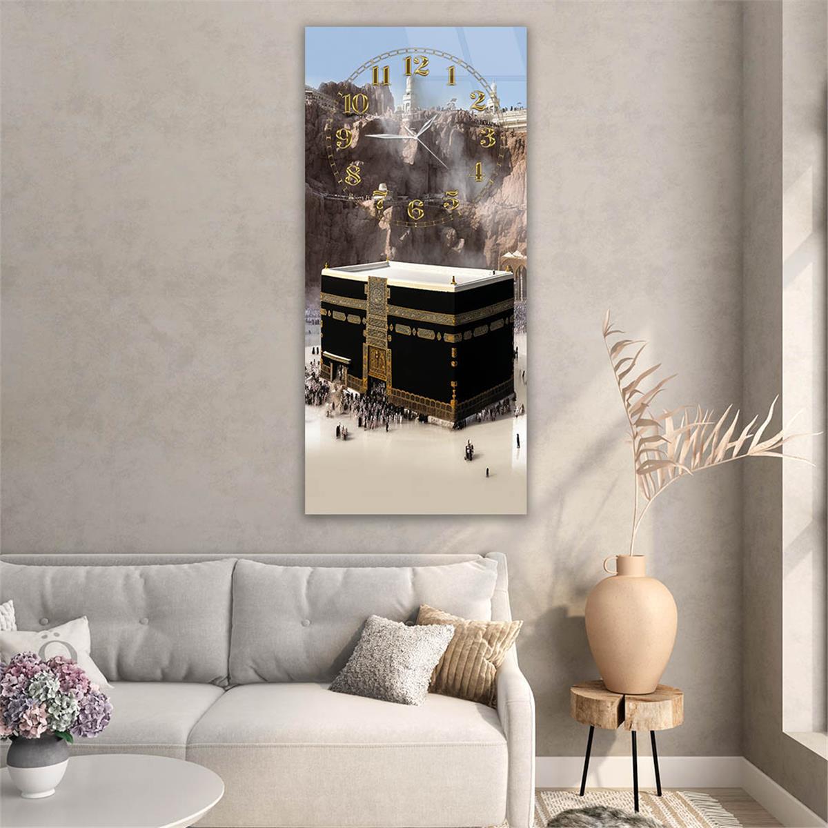 Vertical Religious Themed Glass Wall Art with Clock at the Top  055