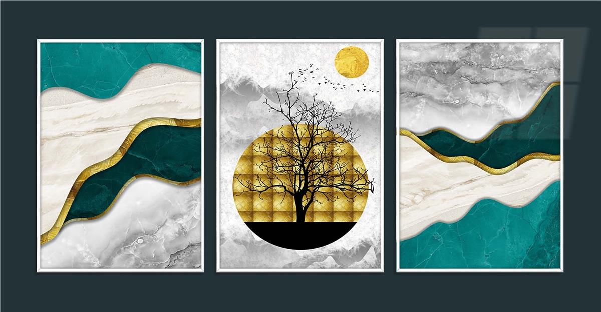 Aluminum Framed 3-Piece MDF Wall Art Set with Art Theme 0038