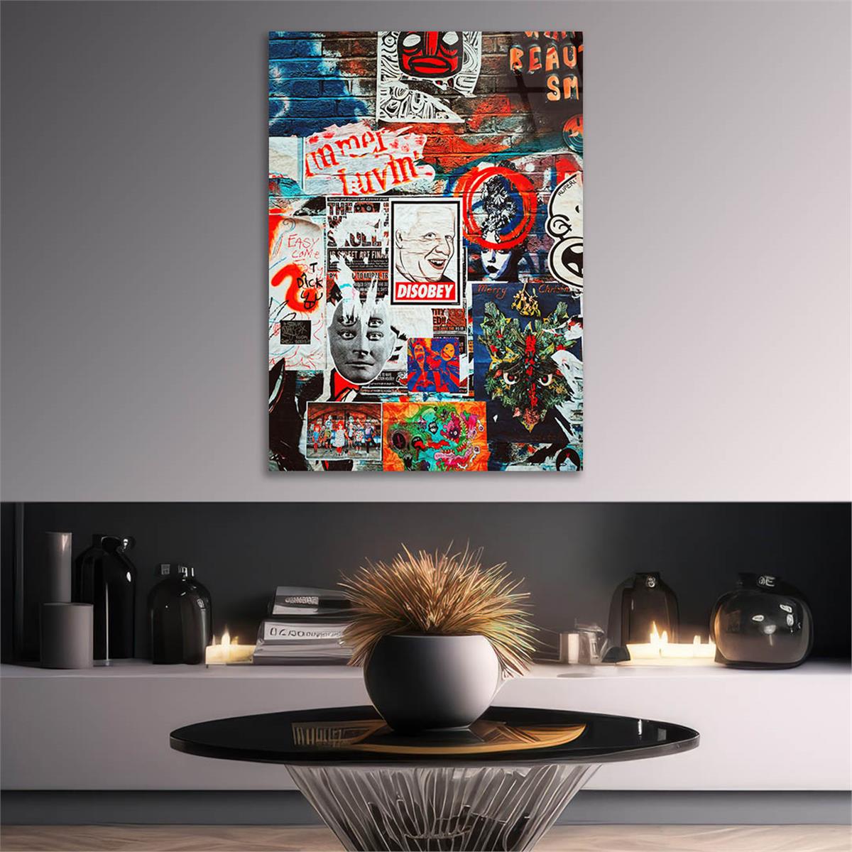 Dikey Sanat Temalı Cam Tablo 423