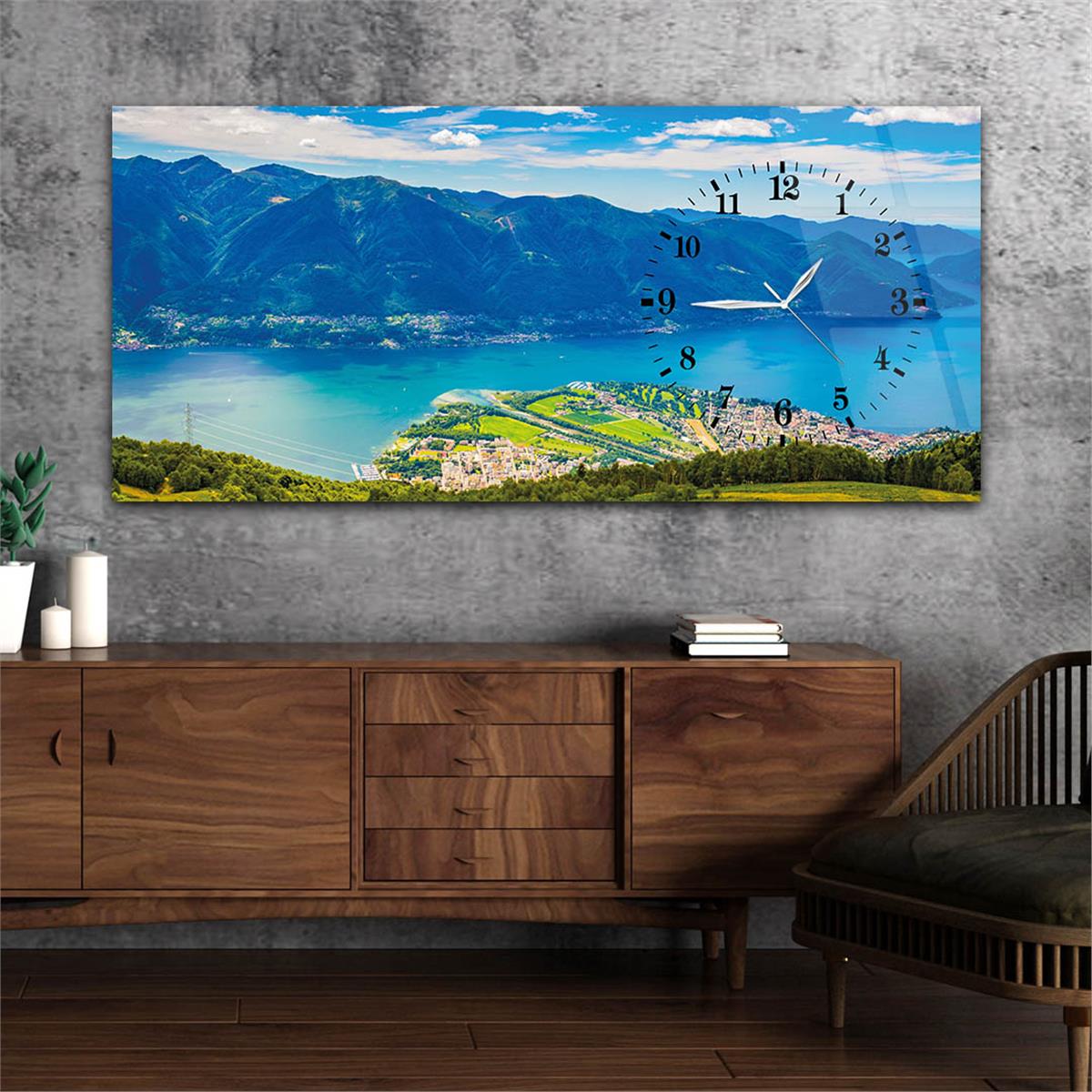 Yatay Saatli Yandan Sanat ve Doğa Temalı Cam Tablo 030