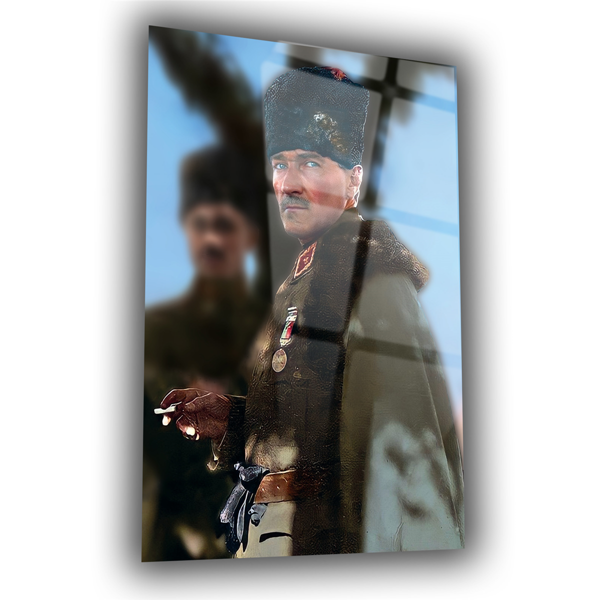 Gazi Mustafa Kemal Atatürk Askeri Portre Cam Tablo