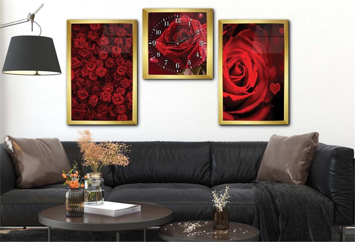 SANAT TEMALI CAM TABLO CAM DUVAR SAATİ SETİ 