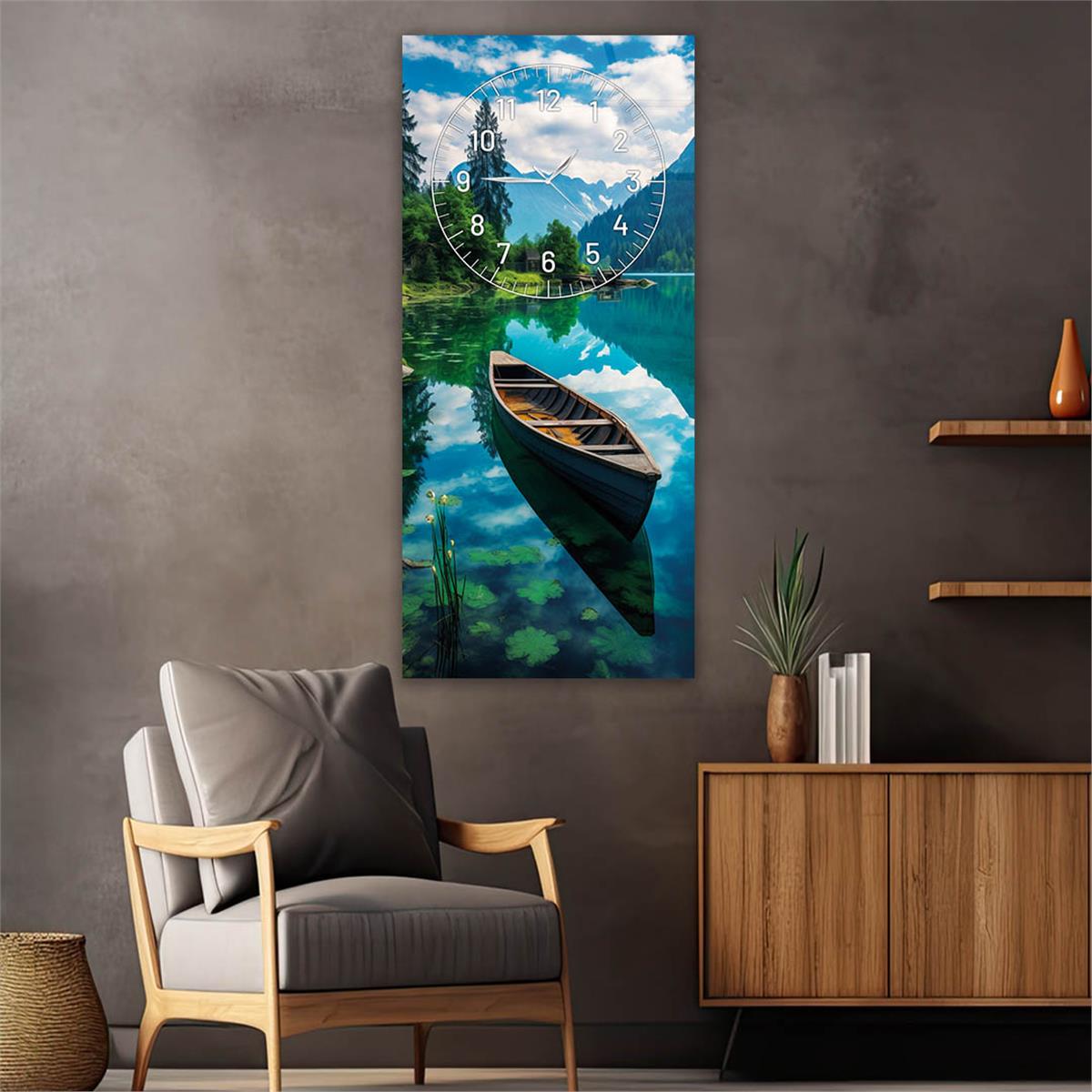 Tableau en verre à thème art et nature vertical avec horloge en haut 011