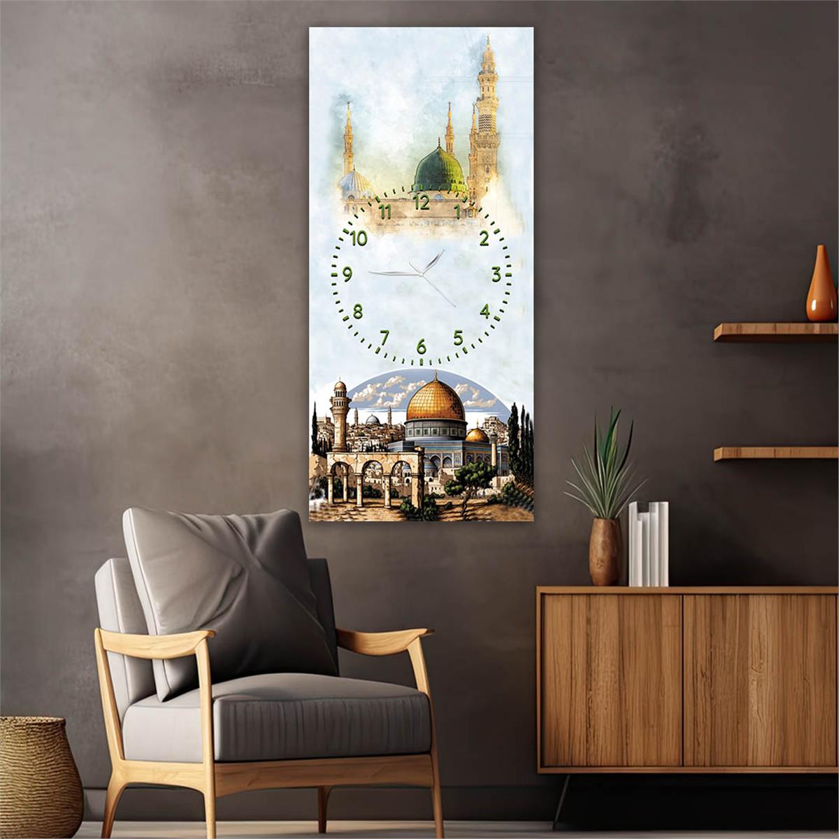 Tableau En Verre à Thème Religieux Vertical Avec Horloge Au Centre 003