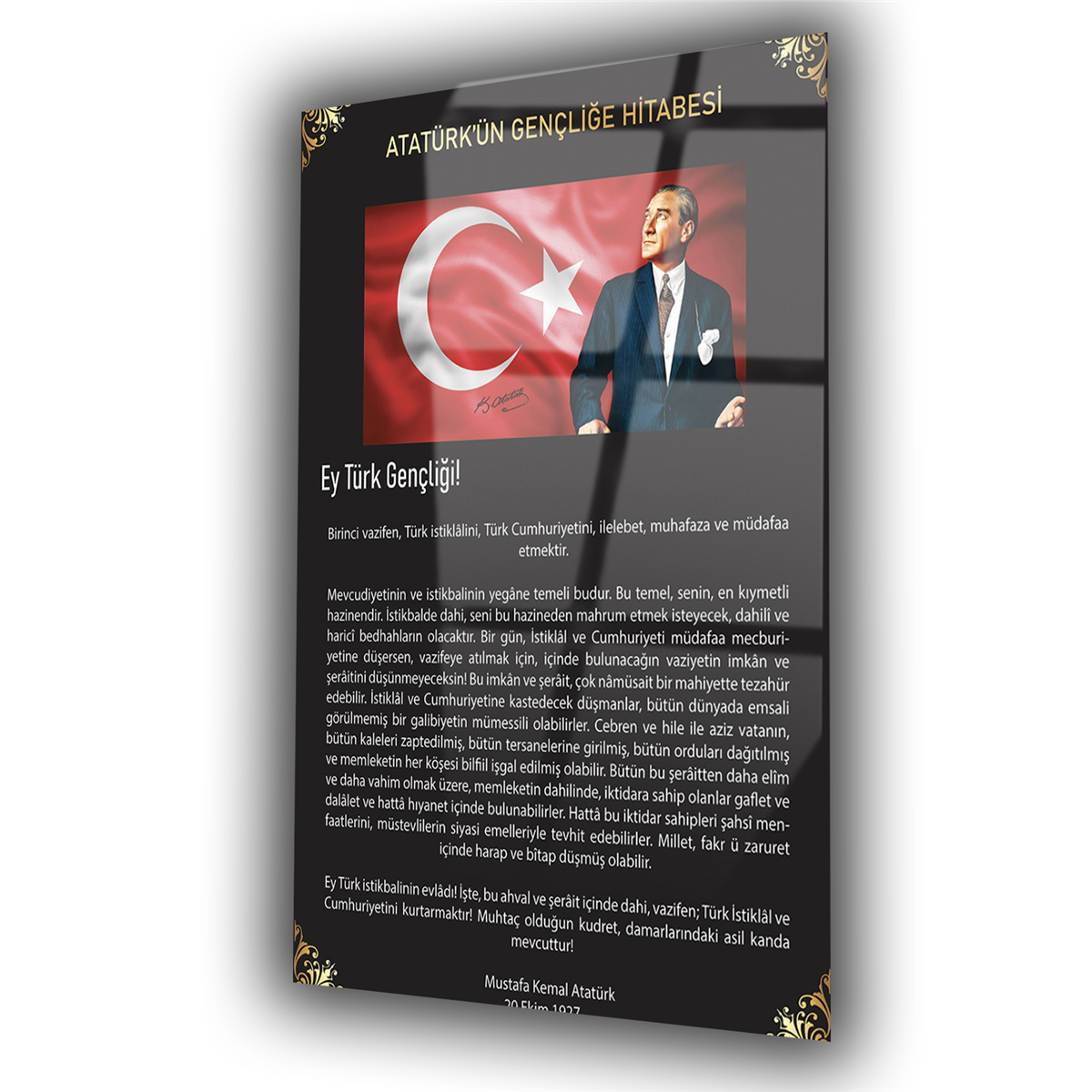 Mustafa Kemal Atatürk Gençliğe Hitabe Cam Tablo
