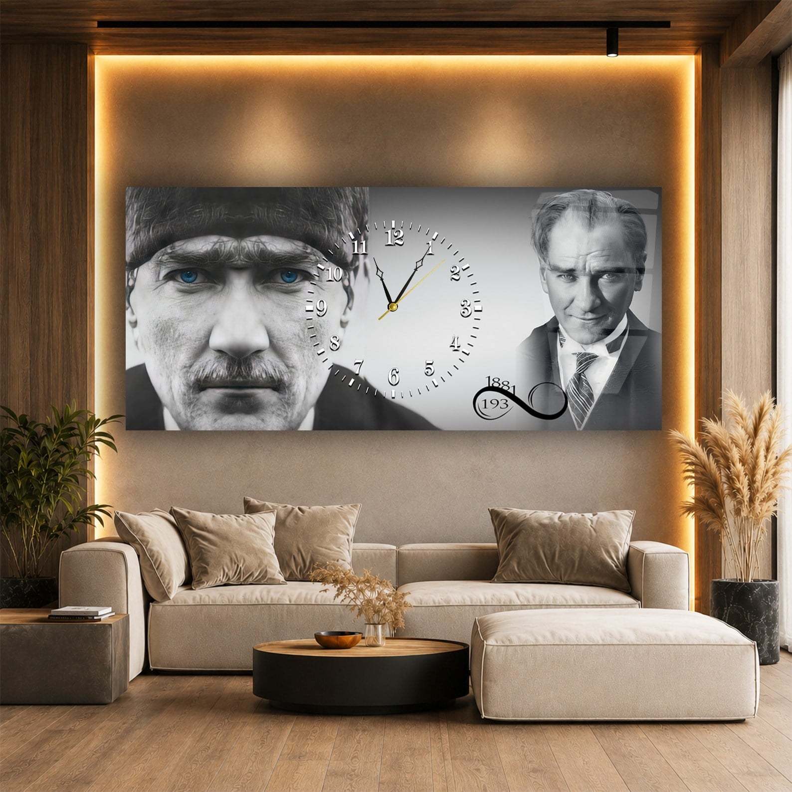 Tableau en verre sur le thème de la nation avec horloge centrale horizontale  065