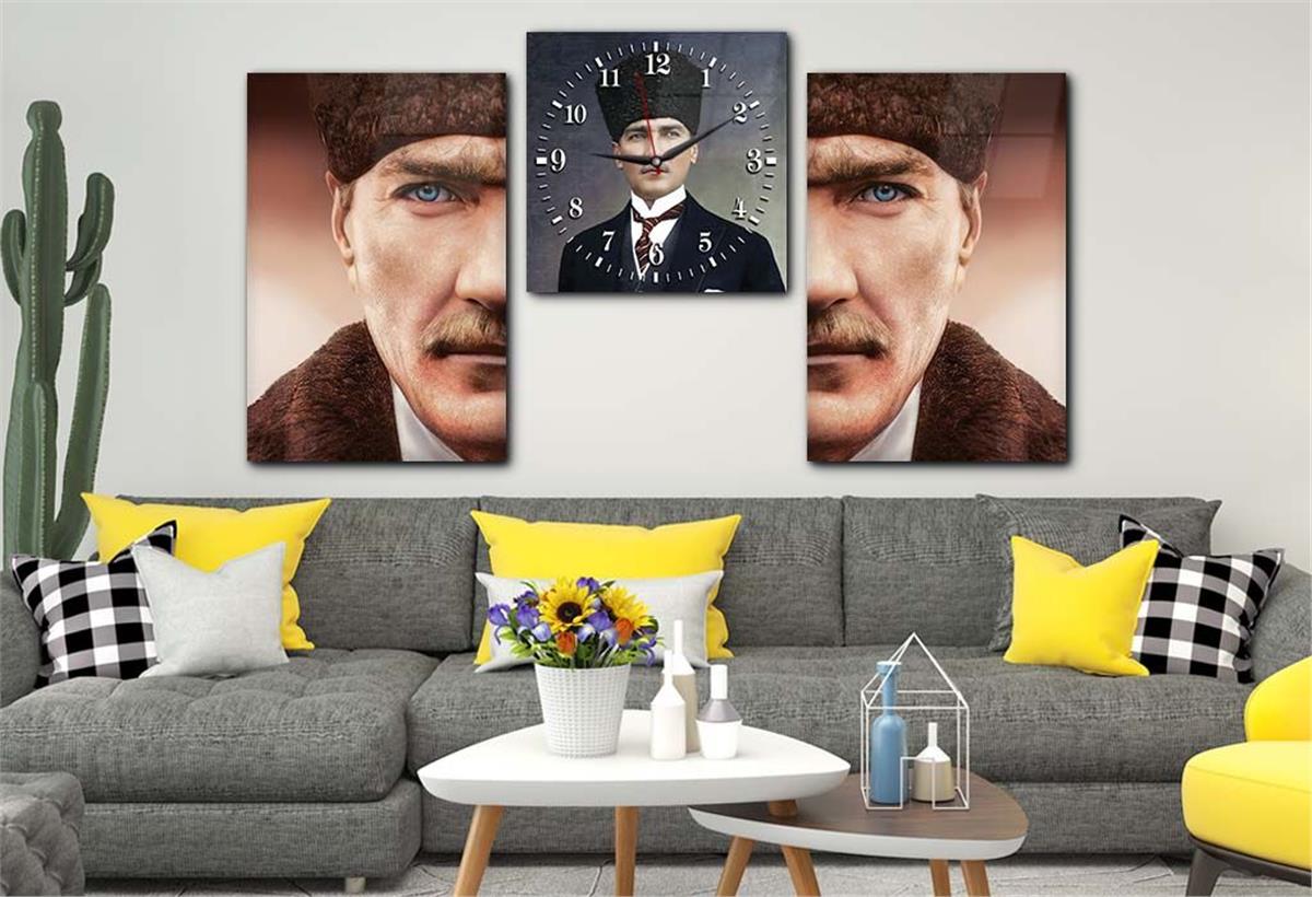  MUSTAFA KEMAL ATATÜRK Tempered Glass Wall Art Set with Clock