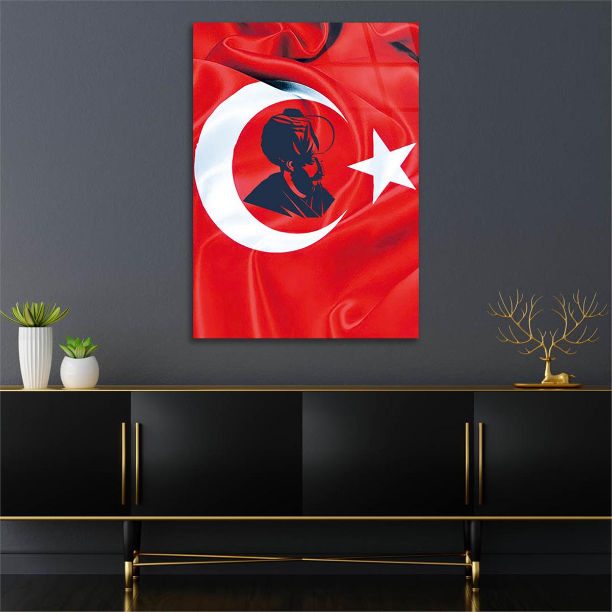 Turkse vlag en F.Sultan Mehmet Han Görsellmid Cam Tablo