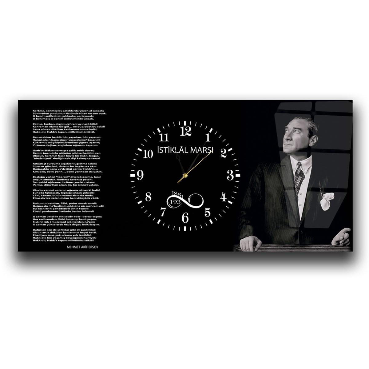 Tableau en verre sur le thème de la nation avec horloge centrale horizontale  045