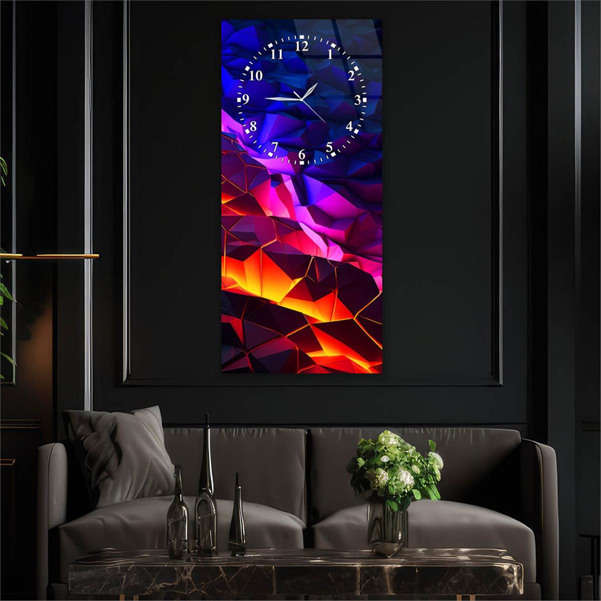 Vertical Art Themed Glass Wall Art with Clock at the Top 025