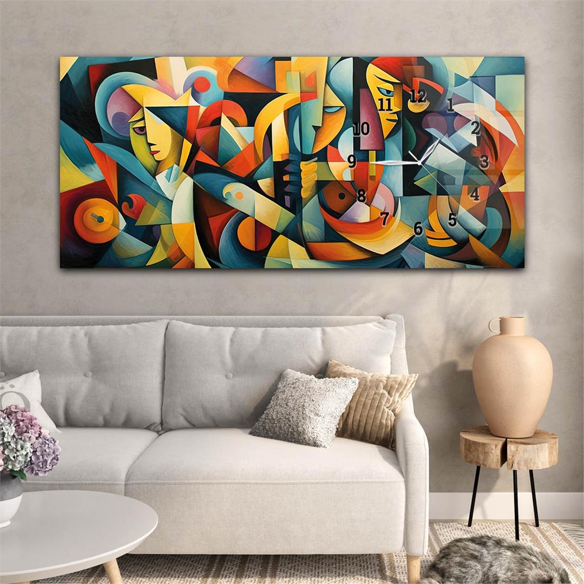 Side-Clock, Art And Nature-Themed Horizontal Glass Wall Painting 154