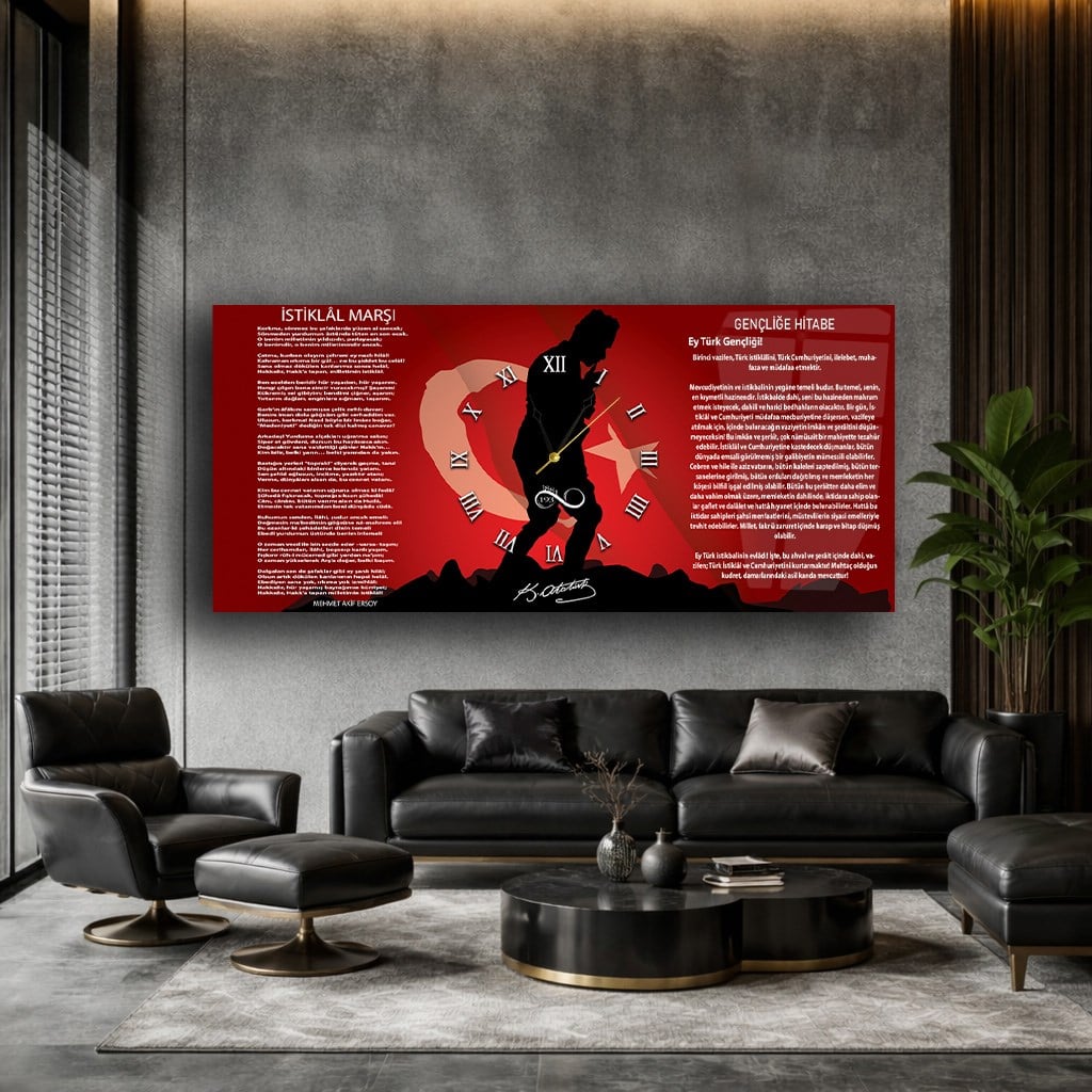 Middle-Clock, Homeland-Themed Horizontal Glass Wall Painting 051