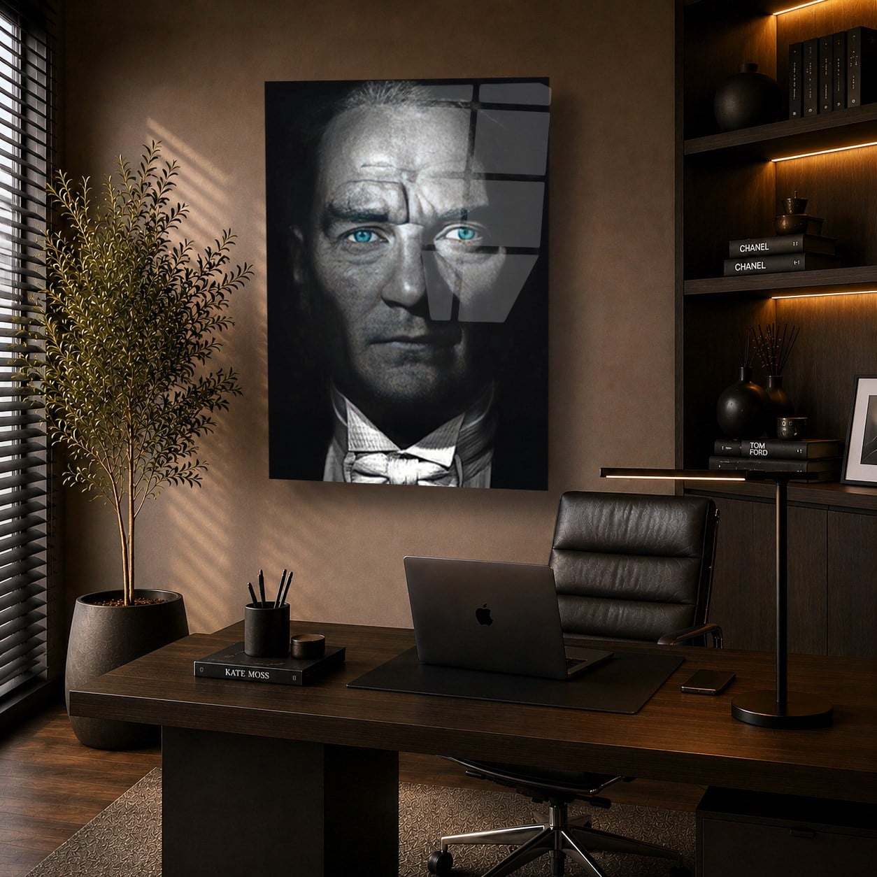 Gazi Mustafa Kemal Atatürk Mavi Bakış Portre Cam Tablo