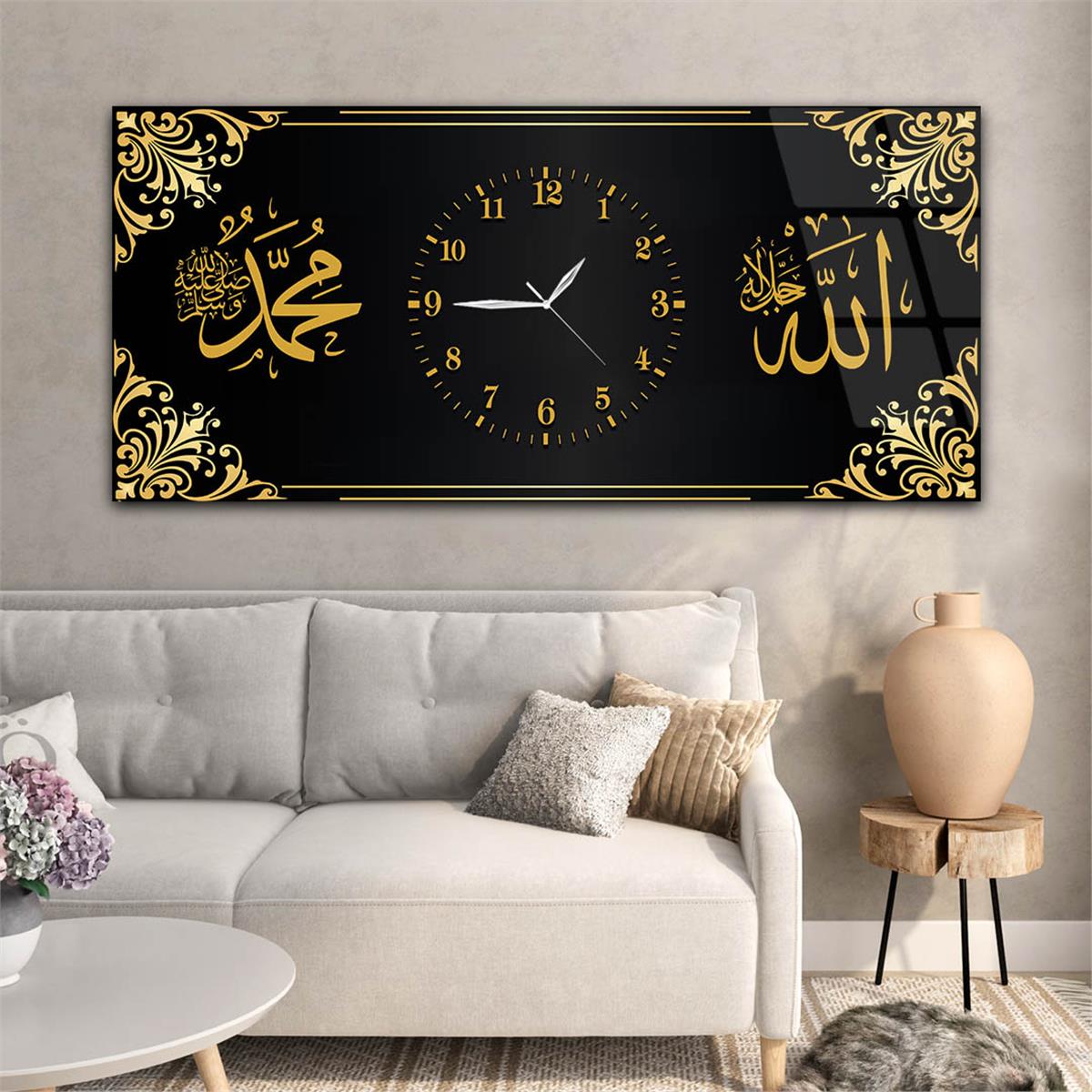 Middle-Clock, Religious-Themed Horizontal Glass Wall Painting 058