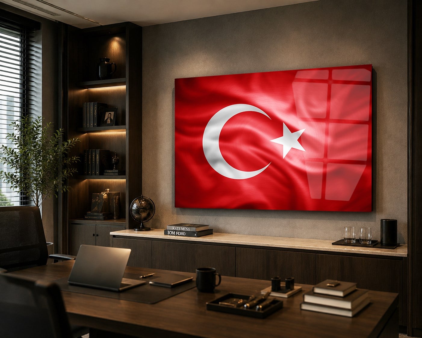 Dalgalanan Türk Bayrağı Cam Tablo