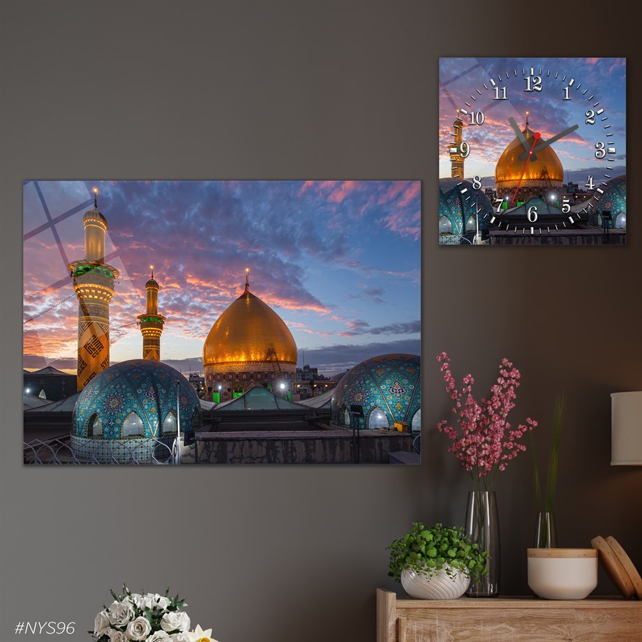 Sanat Temalı Cam Tablo Kare Cam Saat Seti