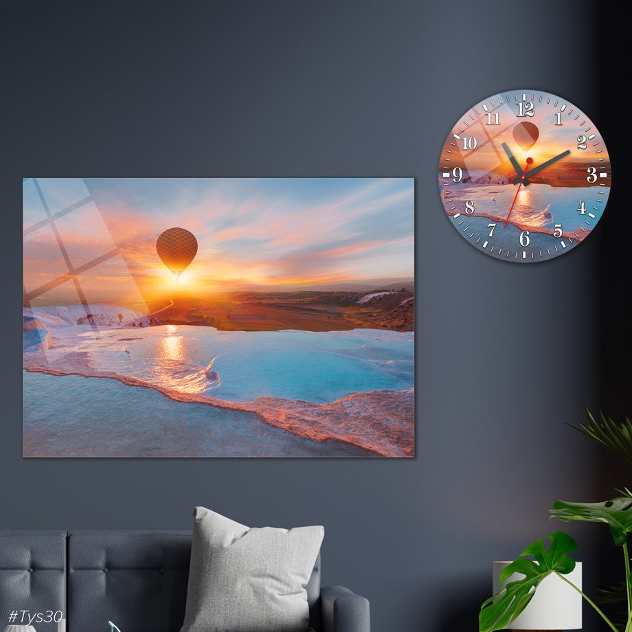 Tempered Glasss Wall Arts Art-Themed Set with Round Clock