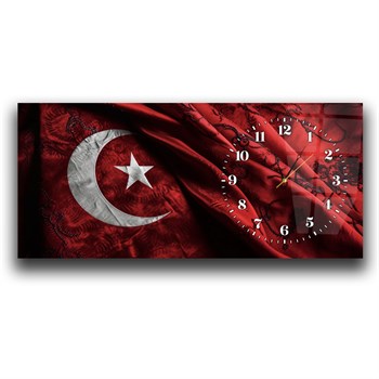 Bordo Türk Bayrağı Saatli Cam Tablo