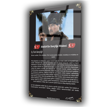 Atatürk Portreli Gençliğe Hitabesi Cam Tablo