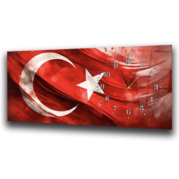 Dalgalanan Türk Bayrağı Saatli Cam Tablo