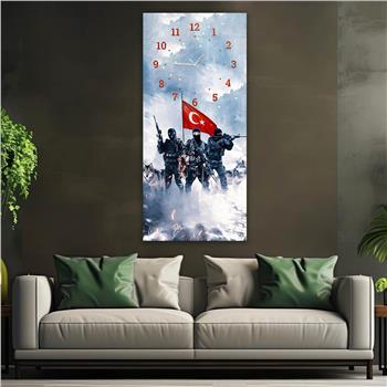 Vertical National Themed Glass Wall Art with Clock at the Top 035