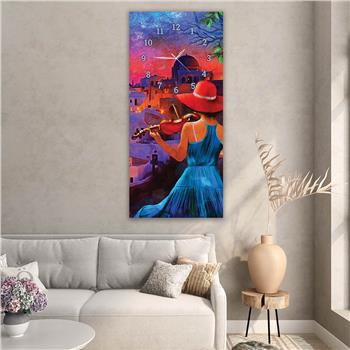 Vertical Art Themed Glass Wall Art with Clock at the Top 052