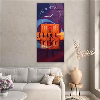 Vertical National Themed Glass Wall Art with Clock at the Top 012