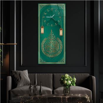 Tableau en verre à thème religieux vertical avec horloge en haut 050