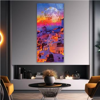 Vertical Art Themed Glass Wall Art with Clock at the Top 051