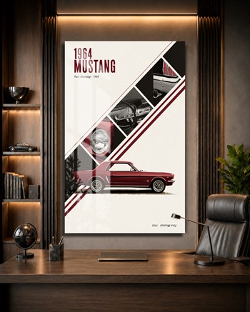 Kırmızı 1964 Ford Mustang Cam Tablo