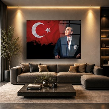 Türk Bayraklı Mustafa Kemal Atatürk Cam Tablo